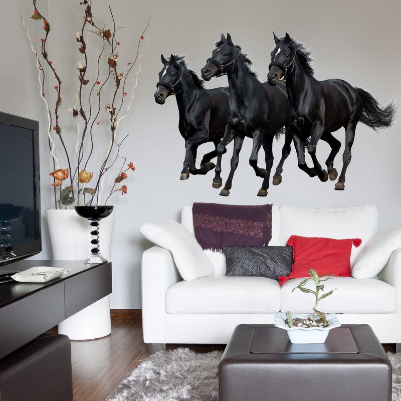 Autocolante de parede - Três cavalos negros