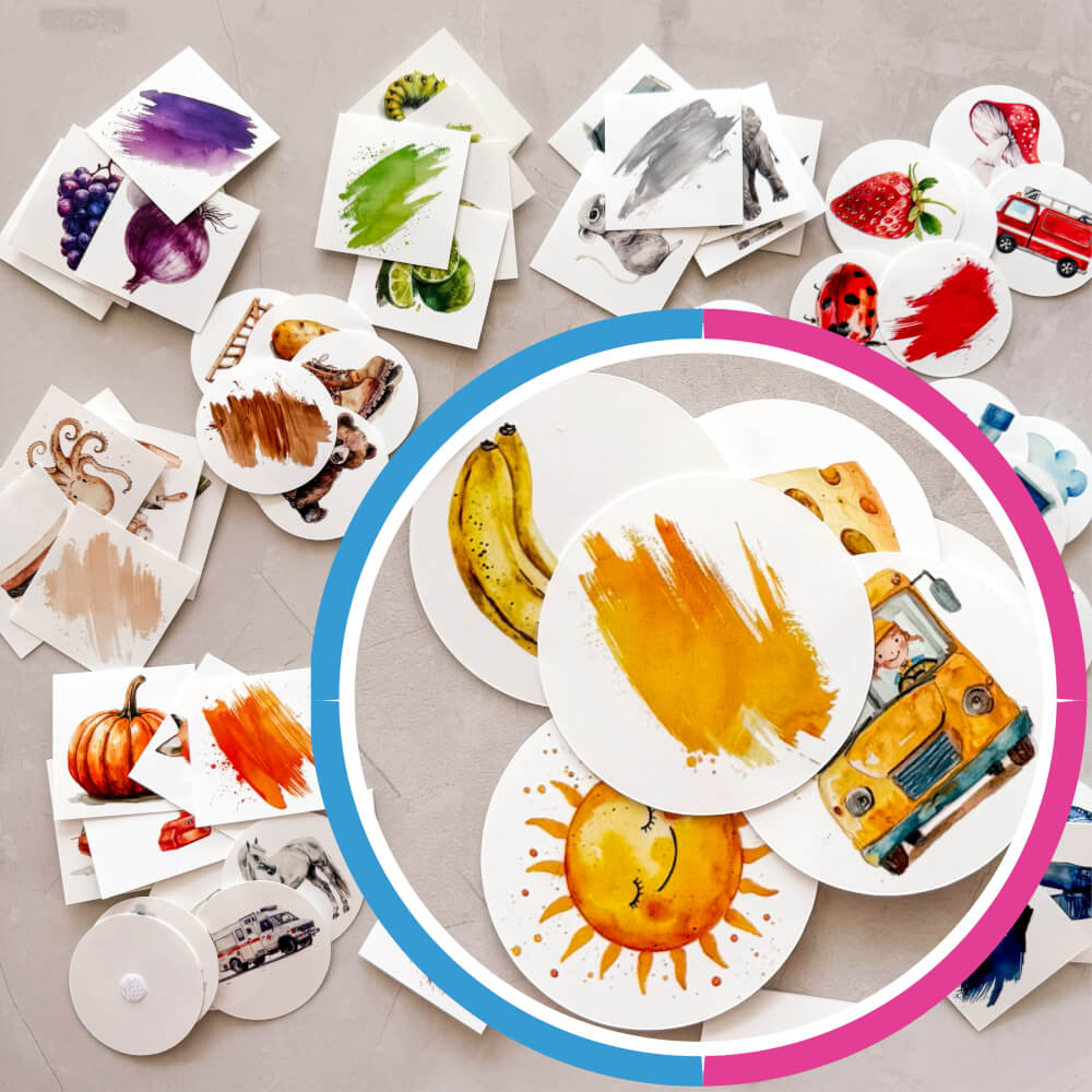 90 Cartões - Combinar cores e objectos - Fichas Montessori