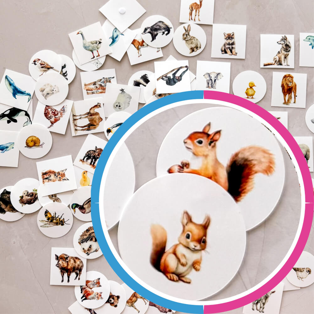 90 cartões - Encontrar um par de animais - Cartões Montessori
